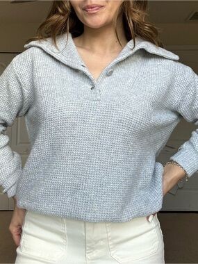 aerie Light Gray Collared Knit Pullover